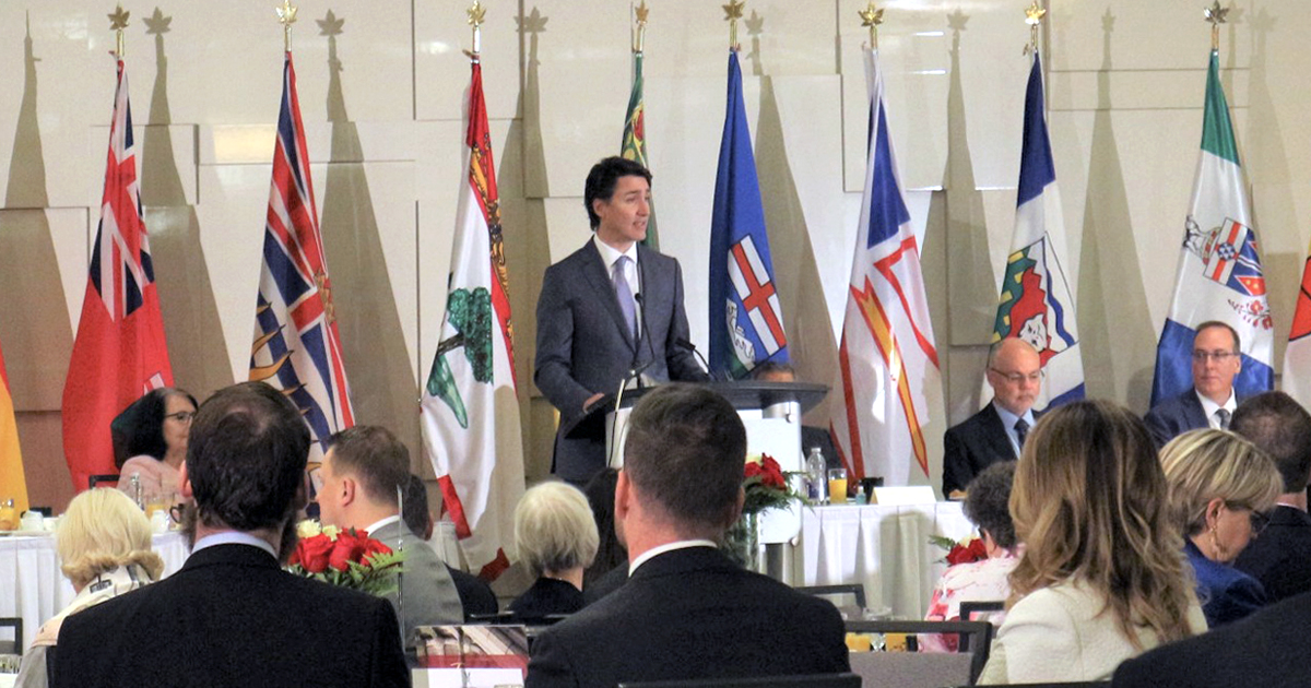 Prime Minister Justin Trudeau greets attendees at the National Prayer Breakfast