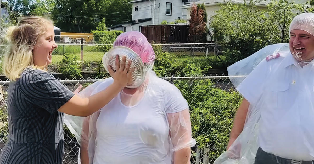 Bianca Fontaine gives Mjr Shelly Rands a pie in the face